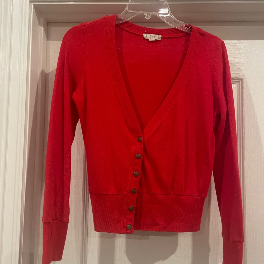 Red Button-Up Women's Cardigan